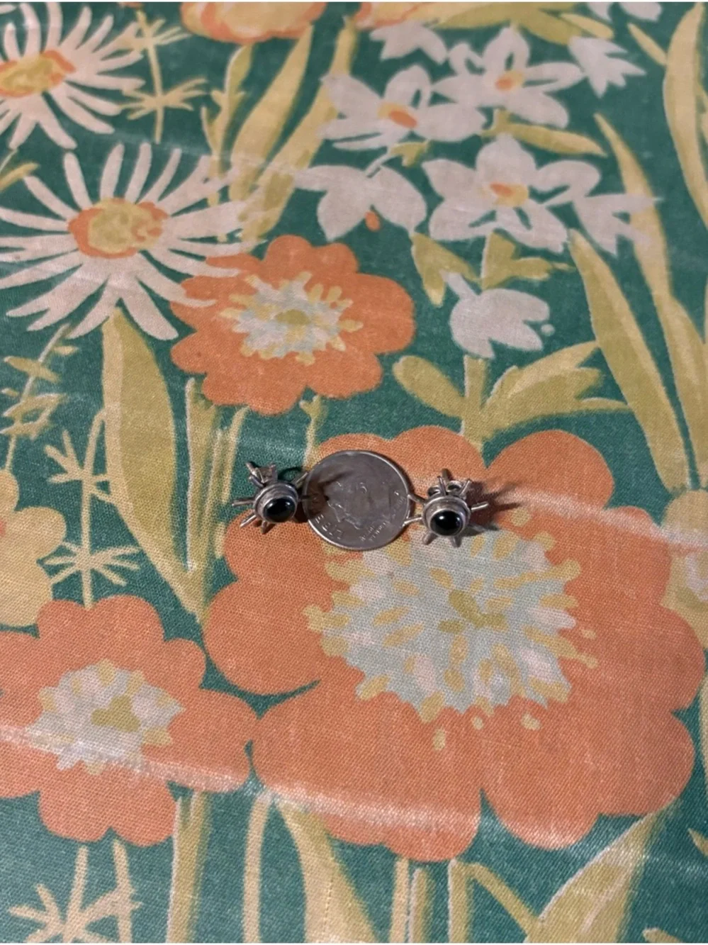 Vintage Silver Sunburst Stud Earrings with Black Centers - Picture 6 of 6